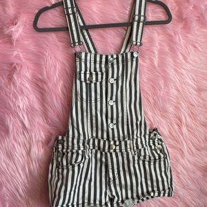 Pin striped overall shorts